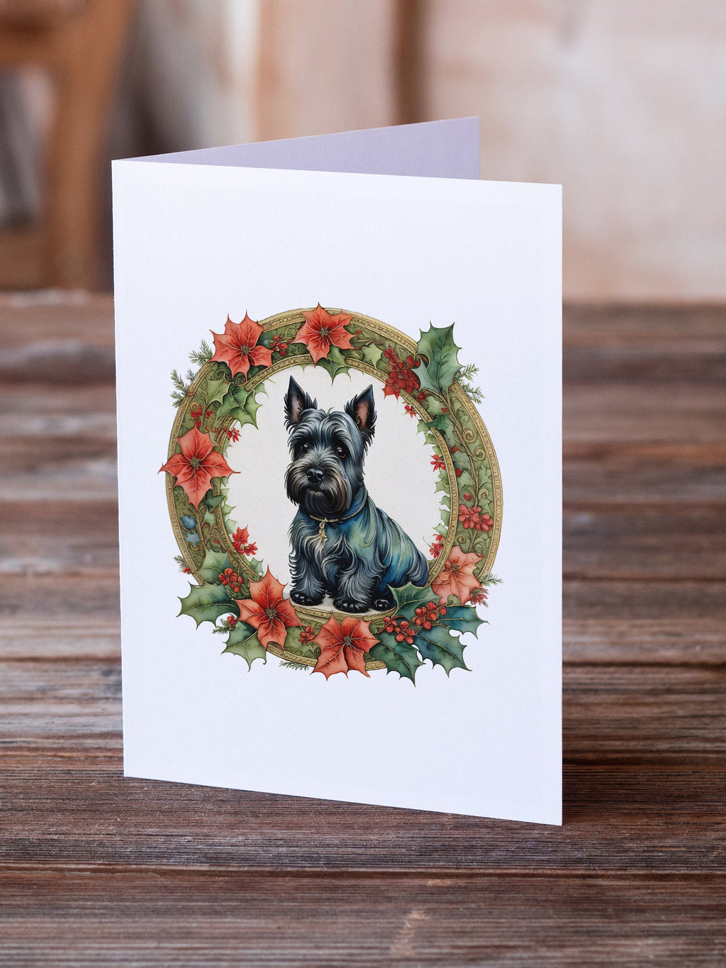Scottish Terrier Christmas Flowers Greeting Cards Pack of 8 Blank Cards with Envelopes Whimsical A7 Size 5x7
