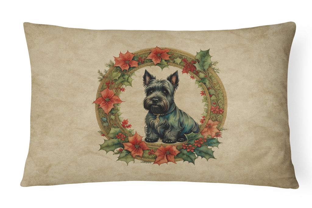 Scottish Terrier Christmas Flowers Decorative Throw Pillow 12x16 Indoor Outdoor Accent Cushion, Fabric Cover with Insert for Sofa, Bed, Porch & Living Room