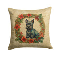 Scottish Terrier Christmas Flowers Decorative Throw Pillow 18x18 Indoor Outdoor Accent Cushion, Fabric Cover with Insert for Sofa, Bed, Porch & Living Room