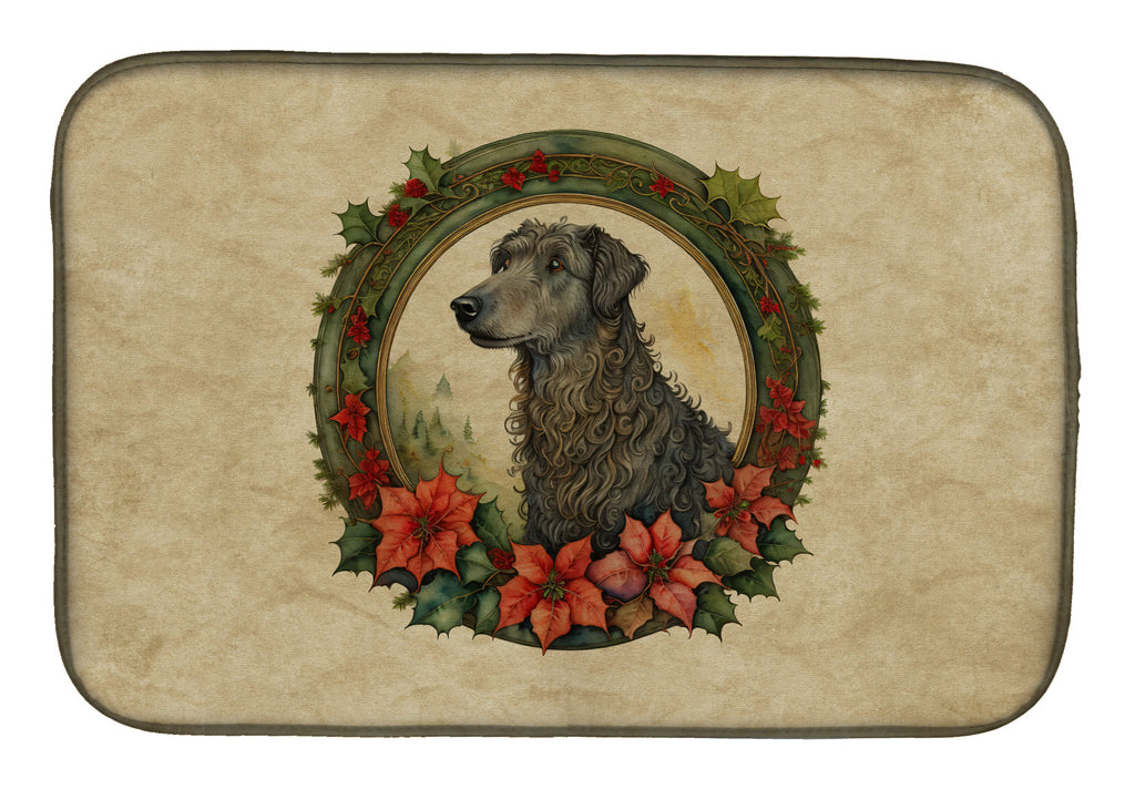 Scottish Deerhound Christmas Flowers Dish Drying Mat Absorbent Dish Drying Mat Pad for Kitchen Counter Dish Drainer Mat for Countertop, 14 x 21", Multicolor