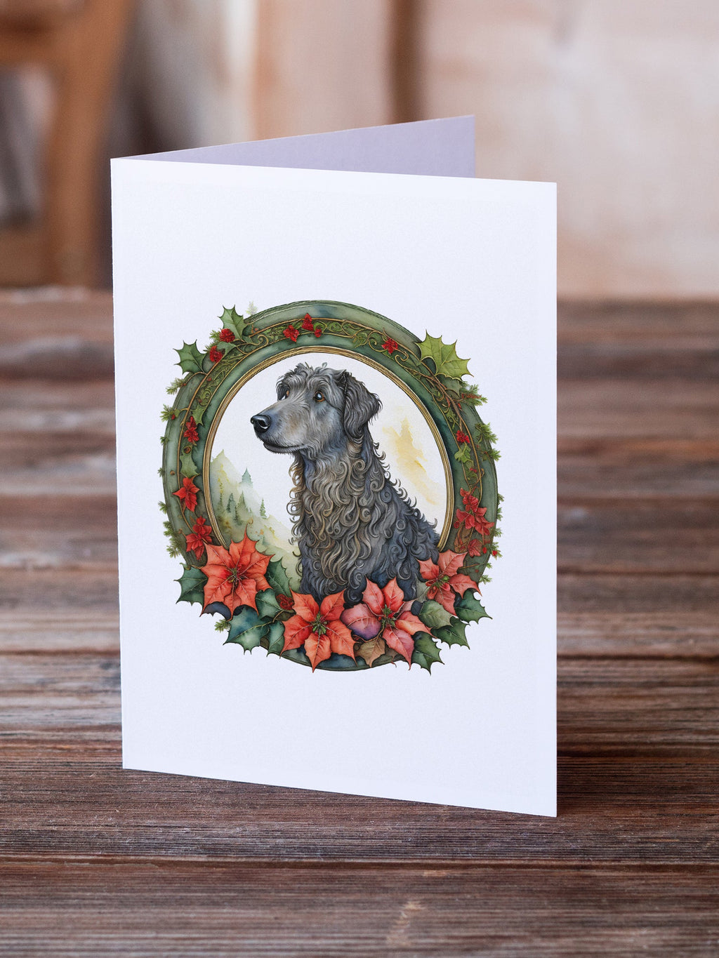 Scottish Deerhound Christmas Flowers Greeting Cards Pack of 8 Blank Cards with Envelopes Whimsical A7 Size 5x7