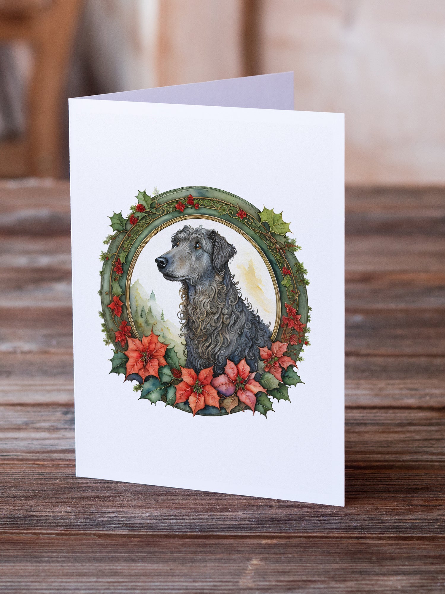 Scottish Deerhound Christmas Flowers Greeting Cards Pack of 8 Blank Cards with Envelopes Whimsical A7 Size 5x7