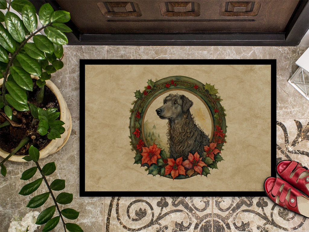Scottish Deerhound Christmas Flowers Doormat Indoor Outdoor 18H X 27W Front Door Mat Rugs for Entryway, Non Slip Washable