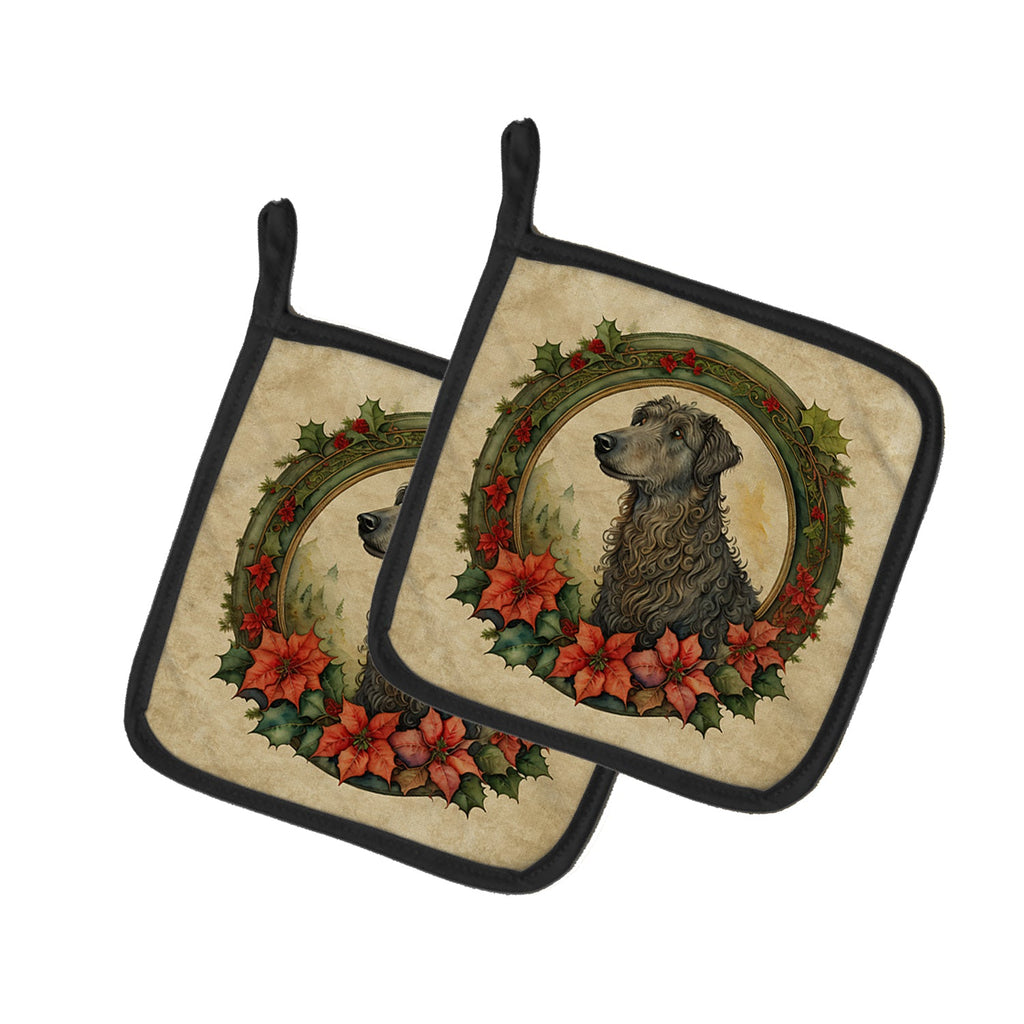 Scottish Deerhound Christmas Flowers Pot Holder Set of 2 Heat Resistant Quilted Hot Pads 7.5 x 7.5 Inch, Insulated Kitchen Trivets for Cooking & Baking