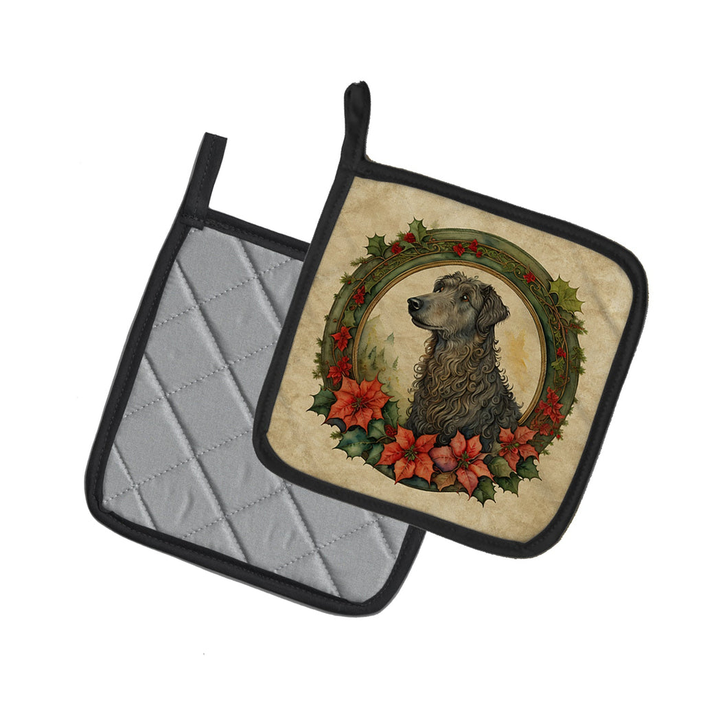 Scottish Deerhound Christmas Flowers Pot Holder Set of 2 Heat Resistant Quilted Hot Pads 7.5 x 7.5 Inch, Insulated Kitchen Trivets for Cooking & Baking