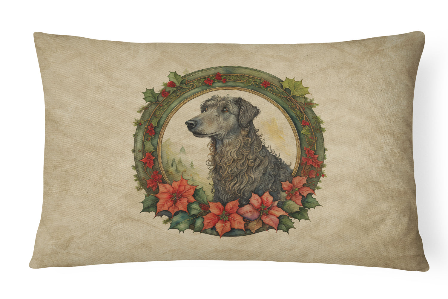 Scottish Deerhound Christmas Flowers Decorative Throw Pillow 12x16 Indoor Outdoor Accent Cushion, Fabric Cover with Insert for Sofa, Bed, Porch & Living Room