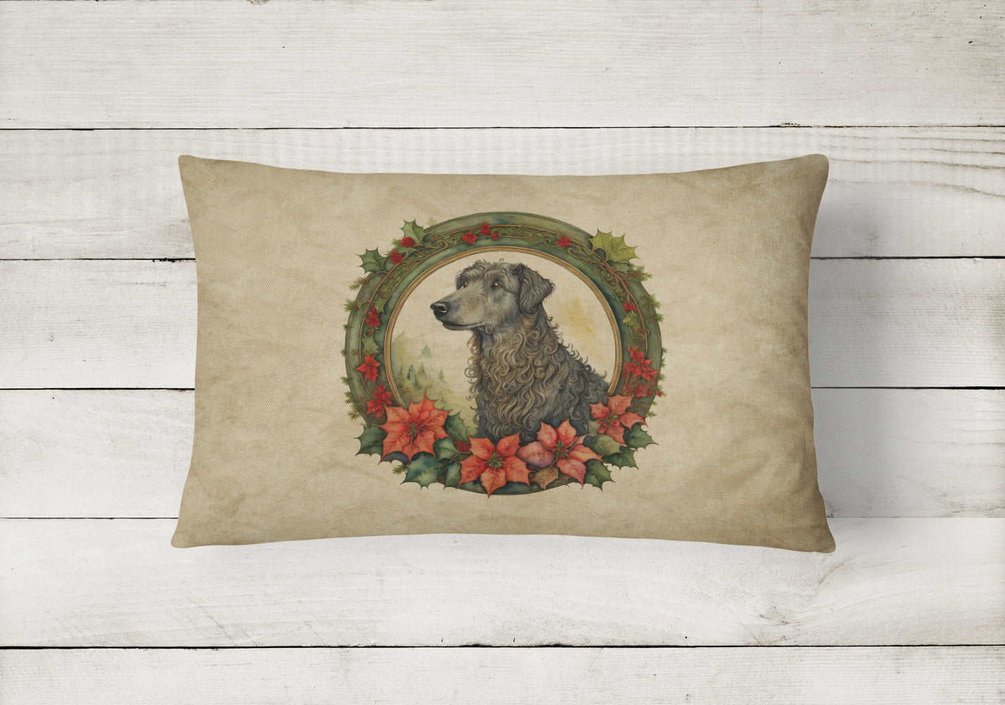Scottish Deerhound Christmas Flowers Decorative Throw Pillow 12x16 Indoor Outdoor Accent Cushion, Fabric Cover with Insert for Sofa, Bed, Porch & Living Room