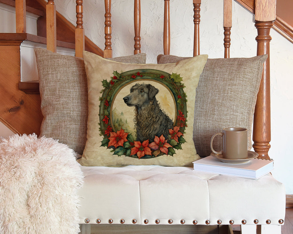 Scottish Deerhound Christmas Flowers Decorative Throw Pillow 14x14 Indoor Outdoor Accent Cushion, Fabric Cover with Insert for Sofa, Bed, Porch & Living Room