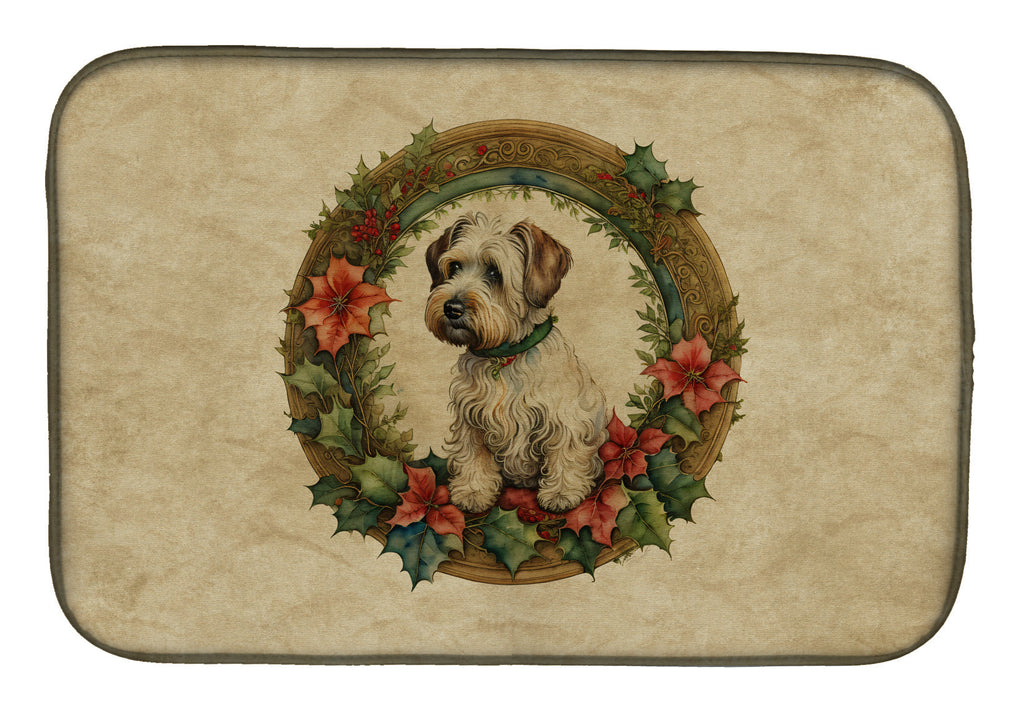Sealyham Terrier Christmas Flowers Dish Drying Mat Absorbent Dish Drying Mat Pad for Kitchen Counter Dish Drainer Mat for Countertop, 14 x 21", Multicolor