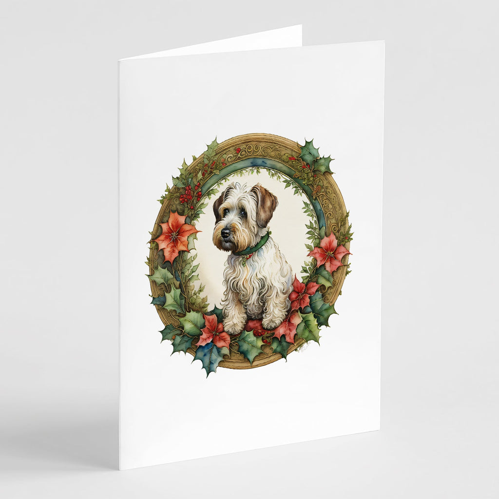 Sealyham Terrier Christmas Flowers Greeting Cards Pack of 8 Blank Cards with Envelopes Whimsical A7 Size 5x7