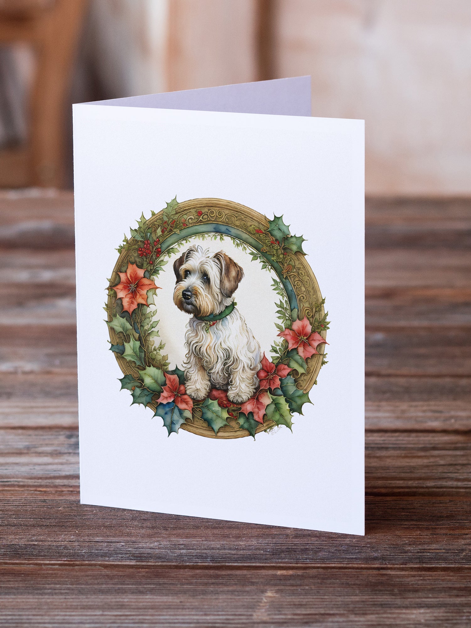 Sealyham Terrier Christmas Flowers Greeting Cards Pack of 8 Blank Cards with Envelopes Whimsical A7 Size 5x7