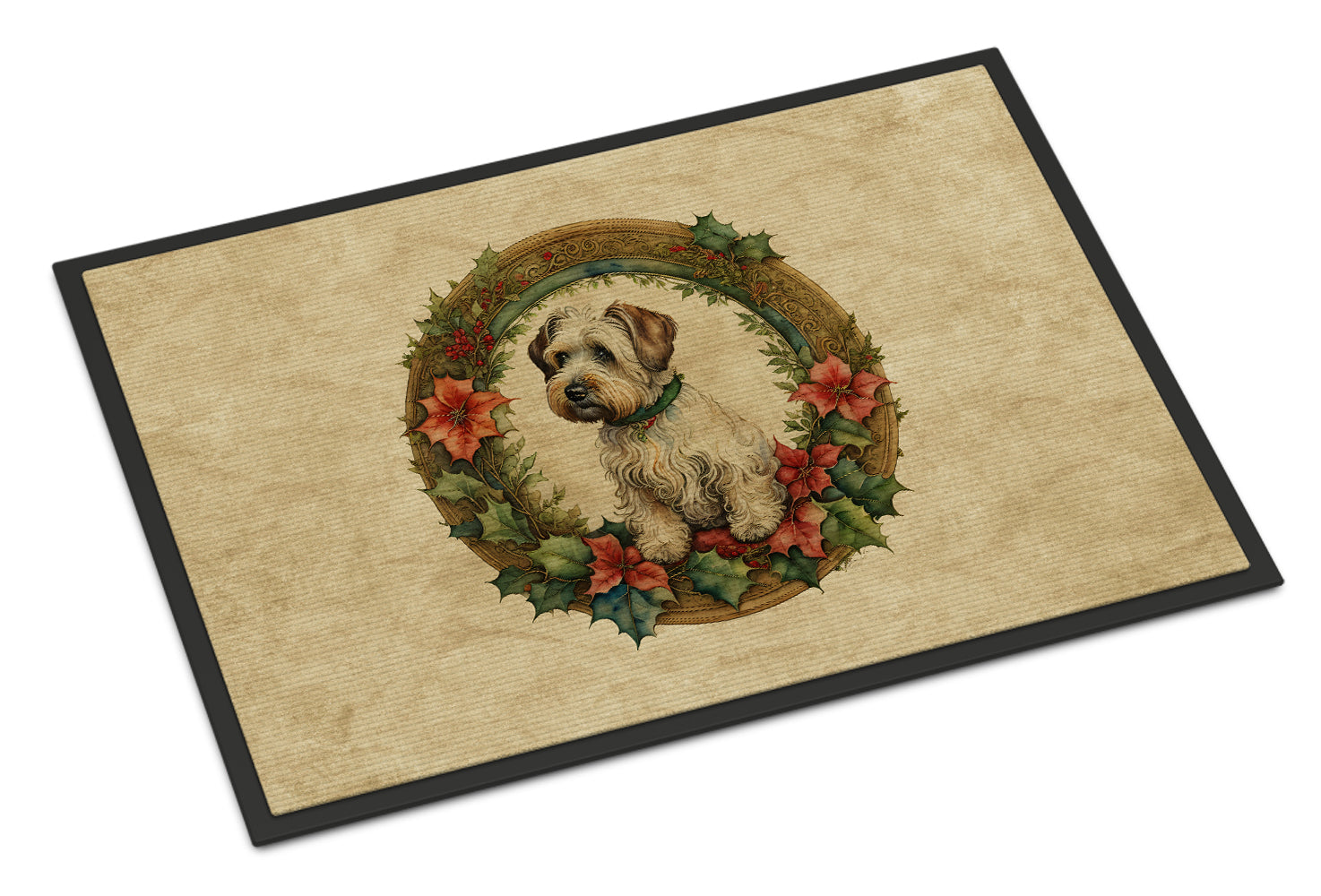 Sealyham Terrier Christmas Flowers Doormat Indoor Outdoor 24H X 36W Front Door Mat Rugs for Entryway, Non Slip Washable Low Pile,