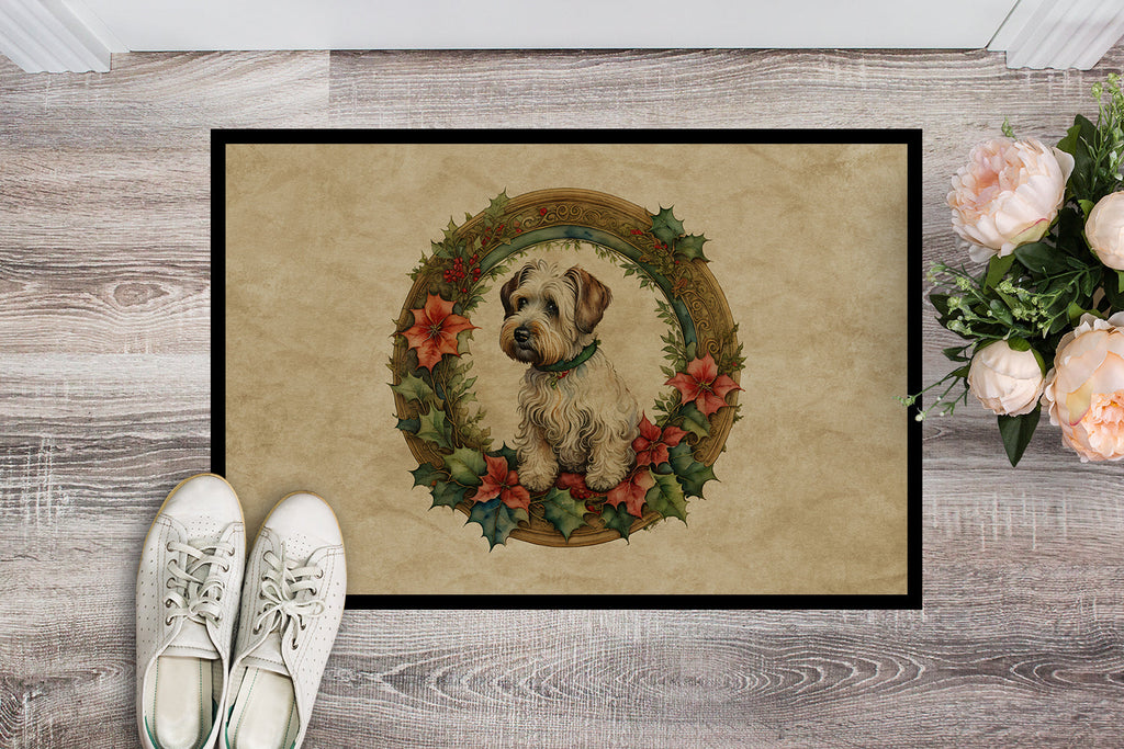 Sealyham Terrier Christmas Flowers Doormat Indoor Outdoor 18H X 27W Front Door Mat Rugs for Entryway, Non Slip Washable