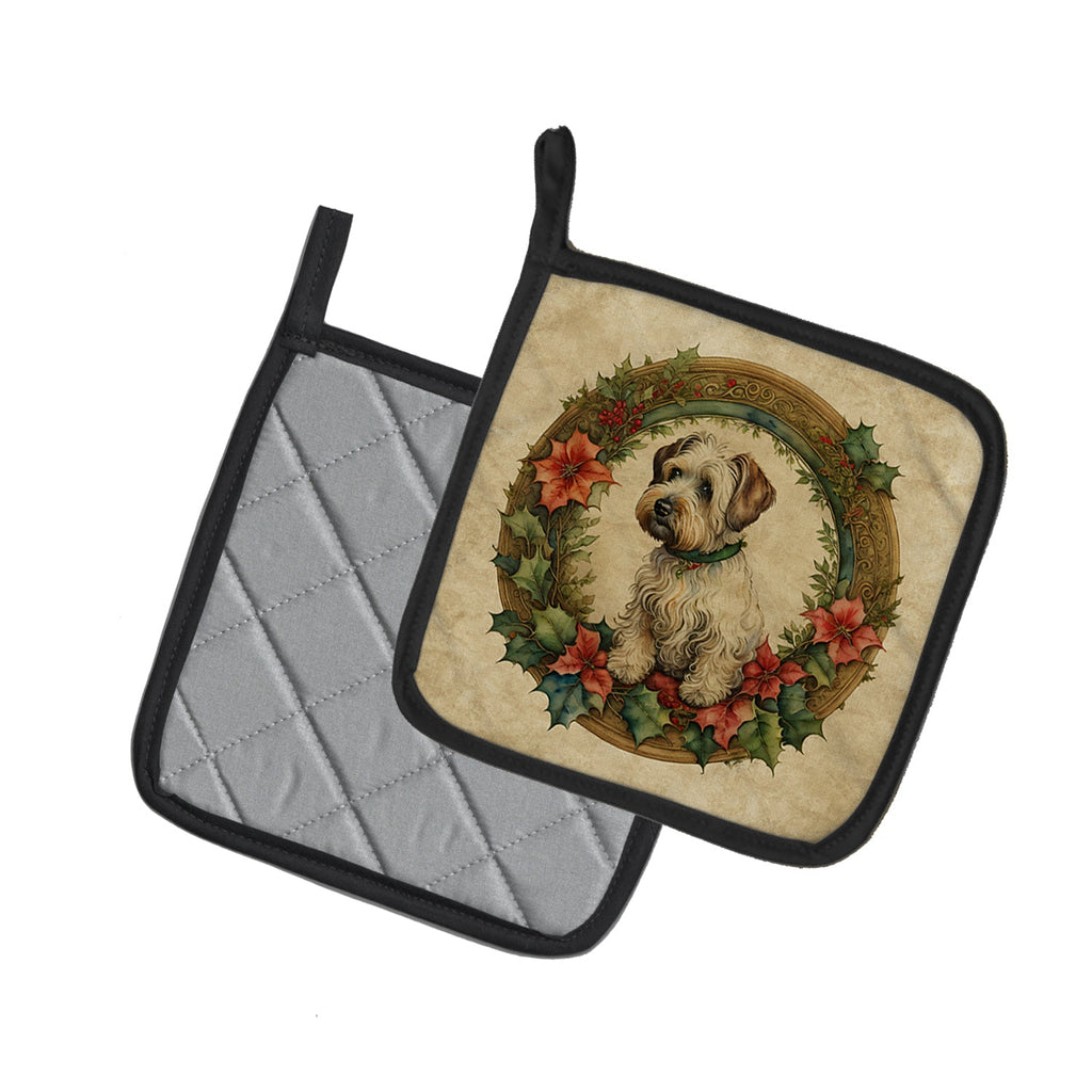 Sealyham Terrier Christmas Flowers Pot Holder Set of 2 Heat Resistant Quilted Hot Pads 7.5 x 7.5 Inch, Insulated Kitchen Trivets for Cooking & Baking