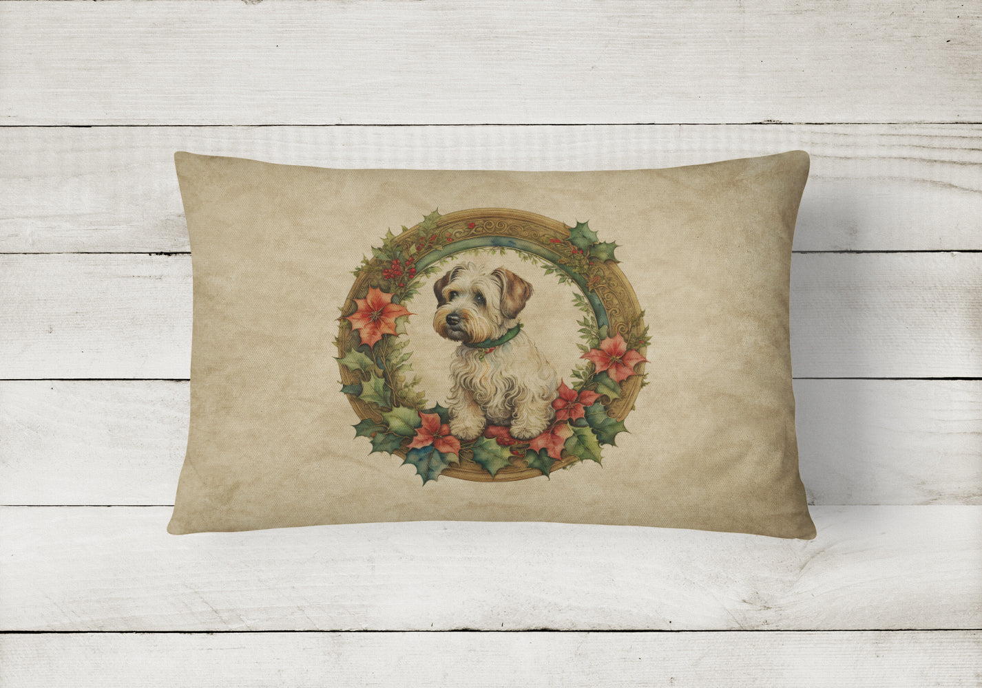 Sealyham Terrier Christmas Flowers Decorative Throw Pillow 12x16 Indoor Outdoor Accent Cushion, Fabric Cover with Insert for Sofa, Bed, Porch & Living Room