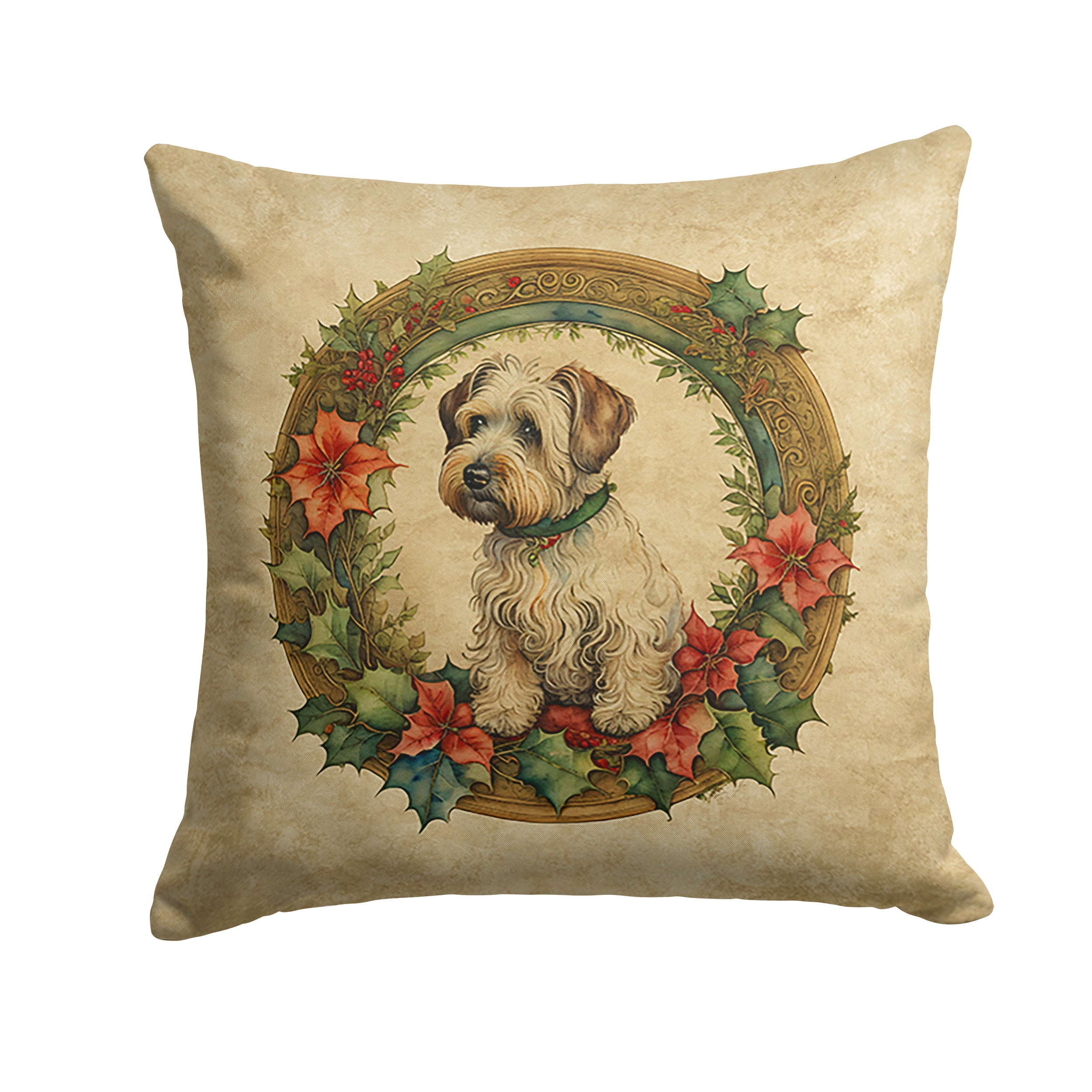 Sealyham Terrier Christmas Flowers Decorative Throw Pillow 14x14 Indoor Outdoor Accent Cushion, Fabric Cover with Insert for Sofa, Bed, Porch & Living Room