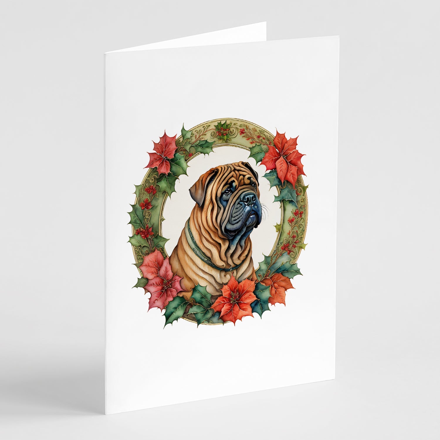 Shar Pei Christmas Flowers Greeting Cards Pack of 8 Blank Cards with Envelopes Whimsical A7 Size 5x7