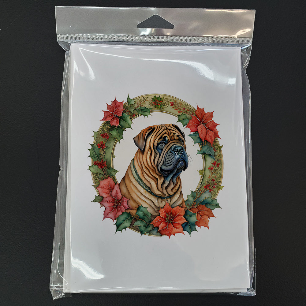 Shar Pei Christmas Flowers Greeting Cards Pack of 8 Blank Cards with Envelopes Whimsical A7 Size 5x7