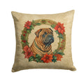 Shar Pei Christmas Flowers Decorative Throw Pillow 14x14 Indoor Outdoor Accent Cushion, Fabric Cover with Insert for Sofa, Bed, Porch & Living Room