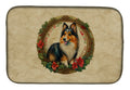 Sheltie Christmas Flowers Dish Drying Mat Absorbent Dish Drying Mat Pad for Kitchen Counter Dish Drainer Mat for Countertop, 14 x 21", Multicolor