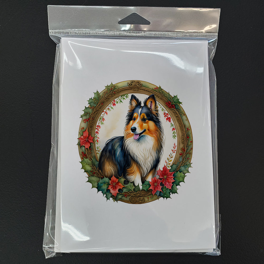 Sheltie Christmas Flowers Greeting Cards Pack of 8 Blank Cards with Envelopes Whimsical A7 Size 5x7