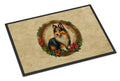 Sheltie Christmas Flowers Doormat Indoor Outdoor 18H X 27W Front Door Mat Rugs for Entryway, Non Slip Washable
