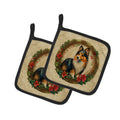 Sheltie Christmas Flowers Pot Holder Set of 2 Heat Resistant Quilted Hot Pads 7.5 x 7.5 Inch, Insulated Kitchen Trivets for Cooking & Baking