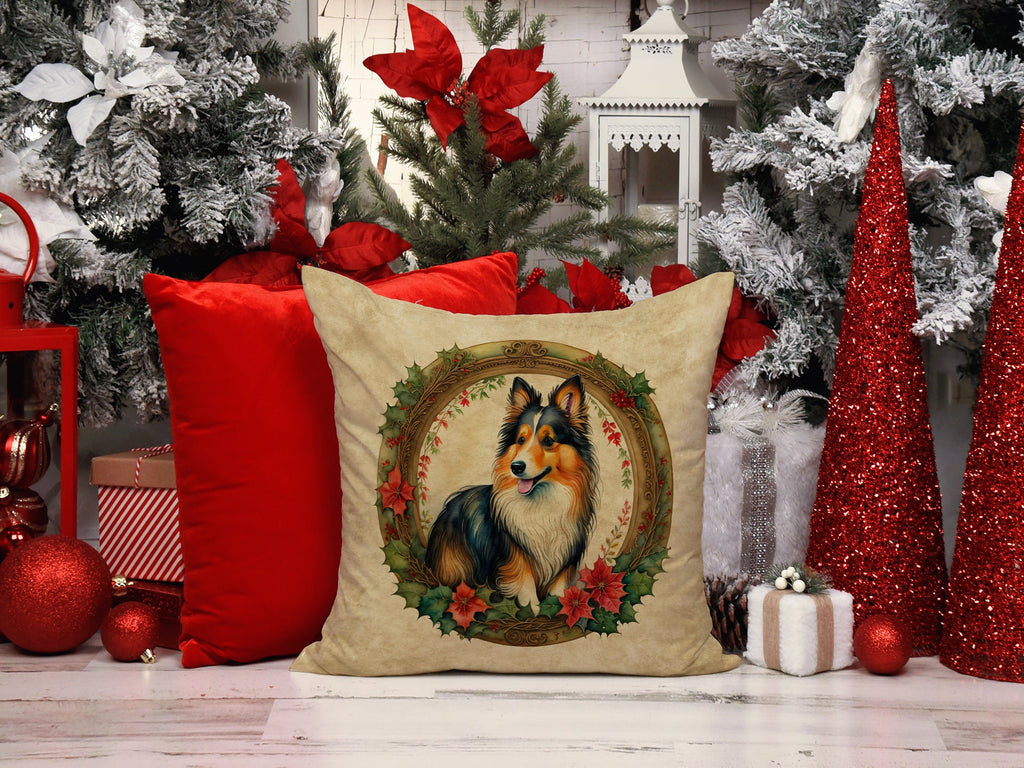 Sheltie Christmas Flowers Decorative Throw Pillow 18x18 Indoor Outdoor Accent Cushion, Fabric Cover with Insert for Sofa, Bed, Porch & Living Room