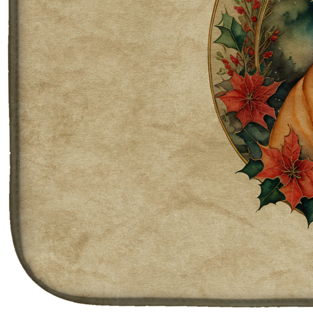 Shiba Inu Christmas Flowers Dish Drying Mat Absorbent Dish Drying Mat Pad for Kitchen Counter Dish Drainer Mat for Countertop, 14 x 21", Multicolor
