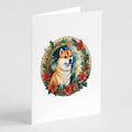 Shiba Inu Christmas Flowers Greeting Cards Pack of 8 Blank Cards with Envelopes Whimsical A7 Size 5x7