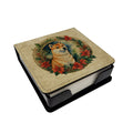 Shiba Inu Christmas Flowers PU Leather Note Paper Holder with Artist-Designed Cover, Desk Accessory, Office Gift