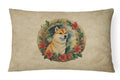 Shiba Inu Christmas Flowers Decorative Throw Pillow 12x16 Indoor Outdoor Accent Cushion, Fabric Cover with Insert for Sofa, Bed, Porch & Living Room