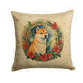 Shiba Inu Christmas Flowers Decorative Throw Pillow 14x14 Indoor Outdoor Accent Cushion, Fabric Cover with Insert for Sofa, Bed, Porch & Living Room