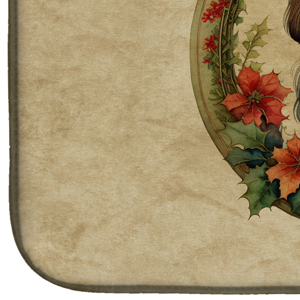 Shih Tzu Christmas Flowers Dish Drying Mat Absorbent Dish Drying Mat Pad for Kitchen Counter Dish Drainer Mat for Countertop, 14 x 21", Multicolor