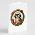 Shih Tzu Christmas Flowers Greeting Cards Pack of 8 Blank Cards with Envelopes Whimsical A7 Size 5x7