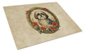 Shih Tzu Christmas Flowers Cutting Board Tempered Glass Kitchen Cutting Surface, Heat Resistant Chopping, Non-Slip Feet, Food Prep & Serving