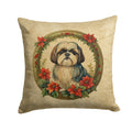 Shih Tzu Christmas Flowers Decorative Throw Pillow 14x14 Indoor Outdoor Accent Cushion, Fabric Cover with Insert for Sofa, Bed, Porch & Living Room