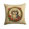 Shih Tzu Christmas Flowers Decorative Throw Pillow 18x18 Indoor Outdoor Accent Cushion, Fabric Cover with Insert for Sofa, Bed, Porch & Living Room