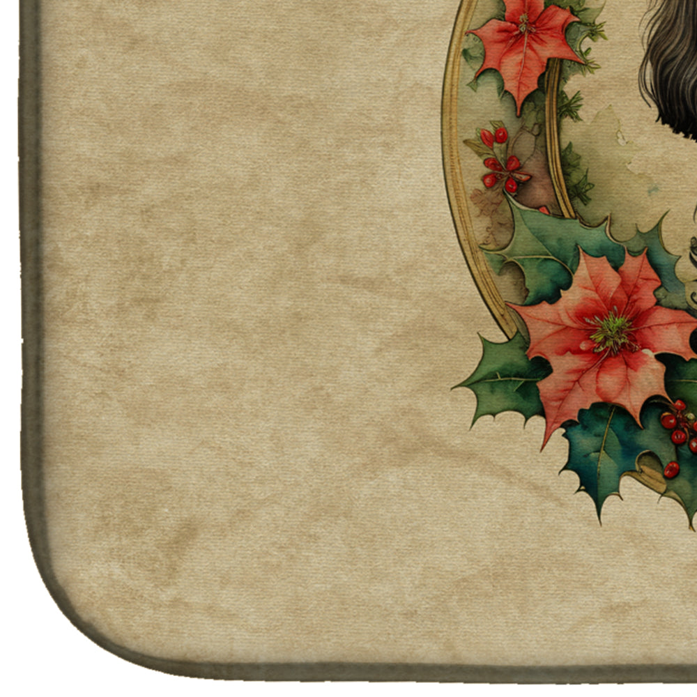Shih Tzu Christmas Flowers Dish Drying Mat Absorbent Dish Drying Mat Pad for Kitchen Counter Dish Drainer Mat for Countertop, 14 x 21", Multicolor