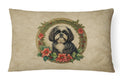Shih Tzu Christmas Flowers Decorative Throw Pillow 12x16 Indoor Outdoor Accent Cushion, Fabric Cover with Insert for Sofa, Bed, Porch & Living Room