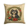 Shih Tzu Christmas Flowers Decorative Throw Pillow 14x14 Indoor Outdoor Accent Cushion, Fabric Cover with Insert for Sofa, Bed, Porch & Living Room