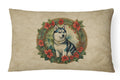 Siberian Husky Christmas Flowers Decorative Throw Pillow 12x16 Indoor Outdoor Accent Cushion, Fabric Cover with Insert for Sofa, Bed, Porch & Living Room
