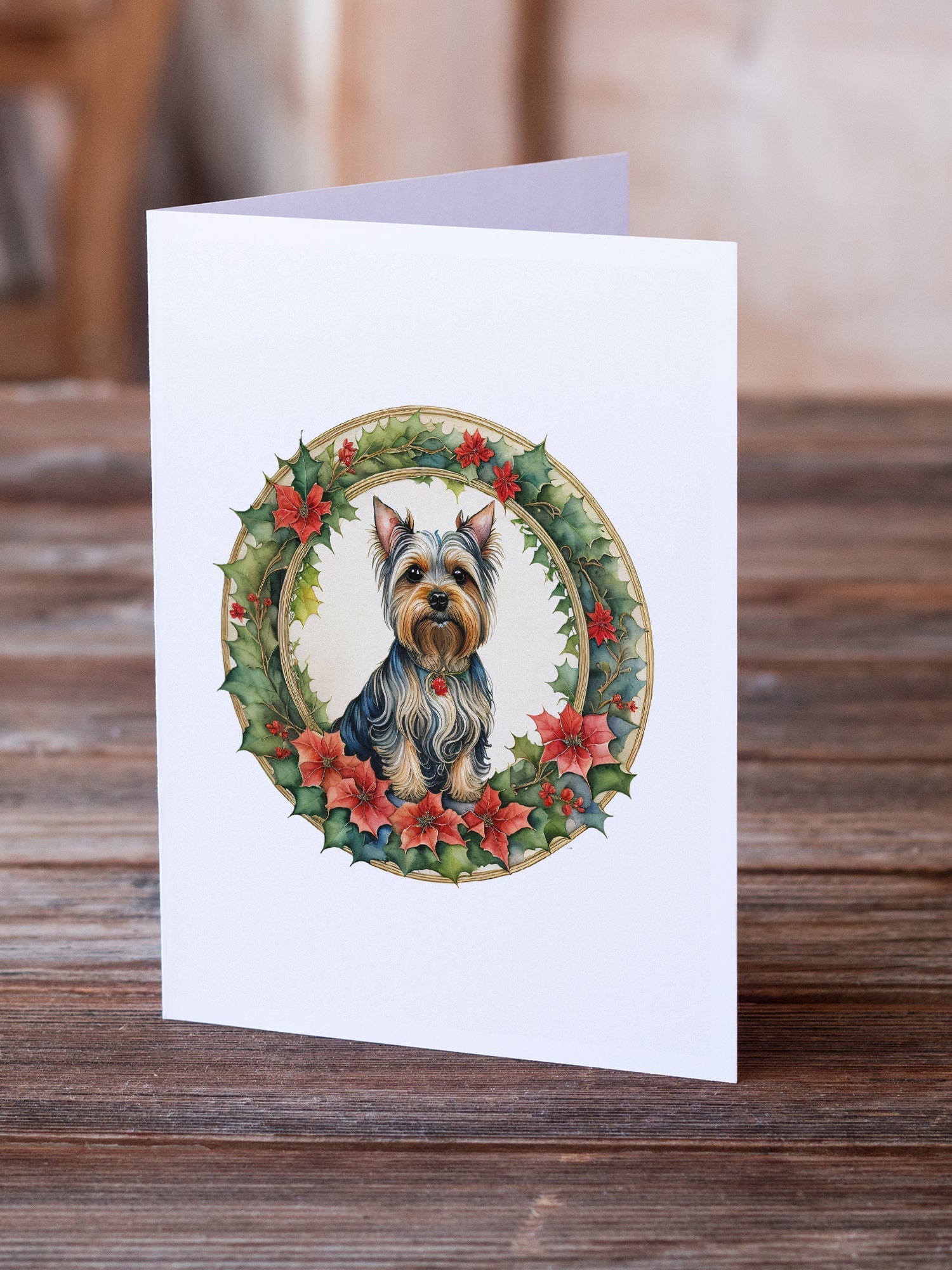 Silky Terrier Christmas Flowers Greeting Cards Pack of 8 Blank Cards with Envelopes Whimsical A7 Size 5x7