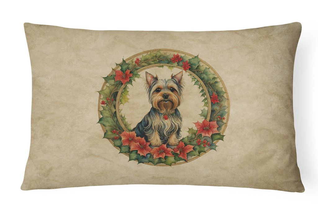 Silky Terrier Christmas Flowers Decorative Throw Pillow 12x16 Indoor Outdoor Accent Cushion, Fabric Cover with Insert for Sofa, Bed, Porch & Living Room