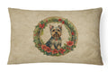Silky Terrier Christmas Flowers Decorative Throw Pillow 12x16 Indoor Outdoor Accent Cushion, Fabric Cover with Insert for Sofa, Bed, Porch & Living Room