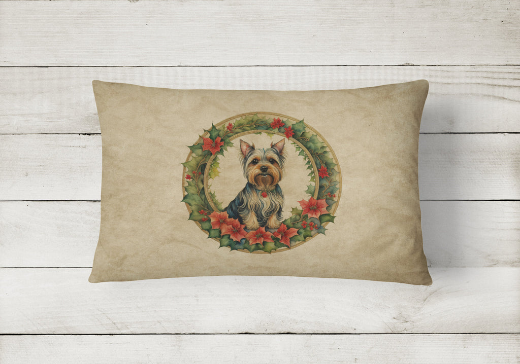 Silky Terrier Christmas Flowers Decorative Throw Pillow 12x16 Indoor Outdoor Accent Cushion, Fabric Cover with Insert for Sofa, Bed, Porch & Living Room