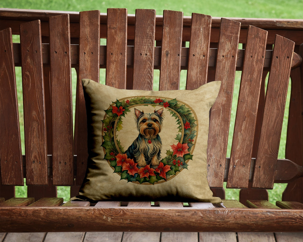 Silky Terrier Christmas Flowers Decorative Throw Pillow 14x14 Indoor Outdoor Accent Cushion, Fabric Cover with Insert for Sofa, Bed, Porch & Living Room