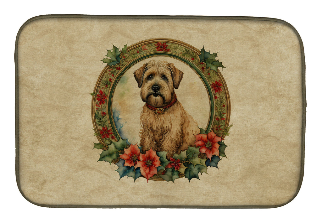 Wheaten Terrier Christmas Flowers Dish Drying Mat Absorbent Dish Drying Mat Pad for Kitchen Counter Dish Drainer Mat for Countertop, 14 x 21", Multicolor