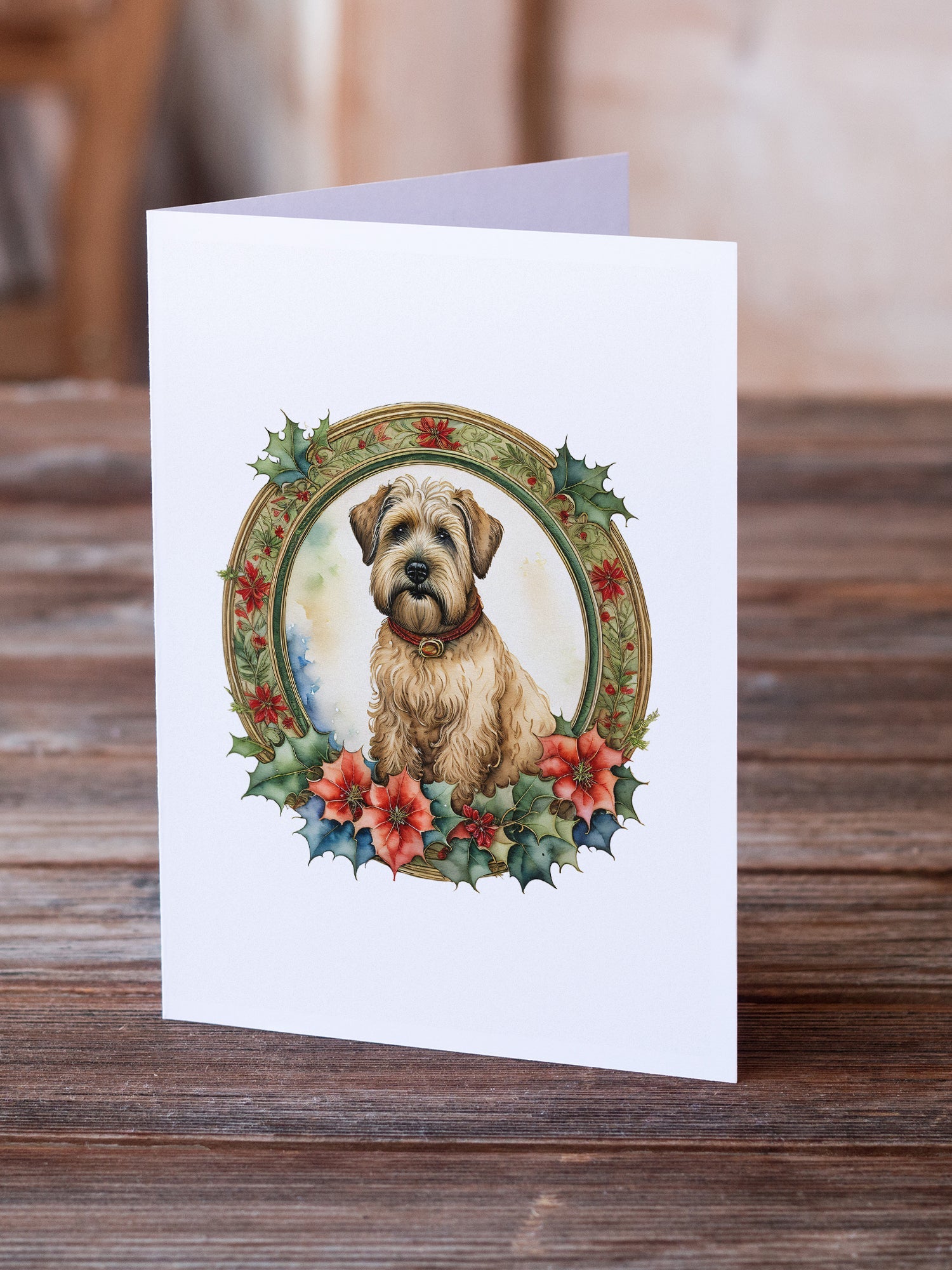 Wheaten Terrier Christmas Flowers Greeting Cards Pack of 8 Blank Cards with Envelopes Whimsical A7 Size 5x7