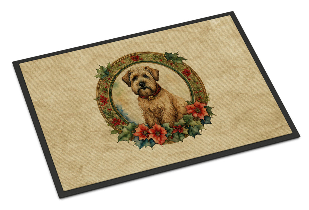 Wheaten Terrier Christmas Flowers Doormat Indoor Outdoor 24H X 36W Front Door Mat Rugs for Entryway, Non Slip Washable Low Pile,